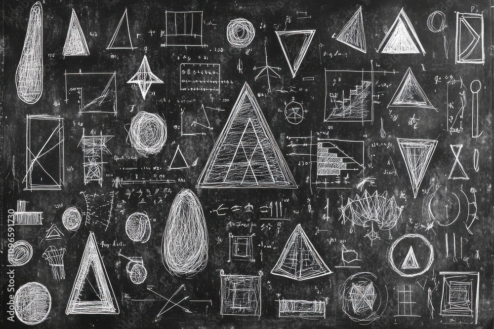 Abstract Chalkboard Background with Geometric Shapes, Mathematical ...