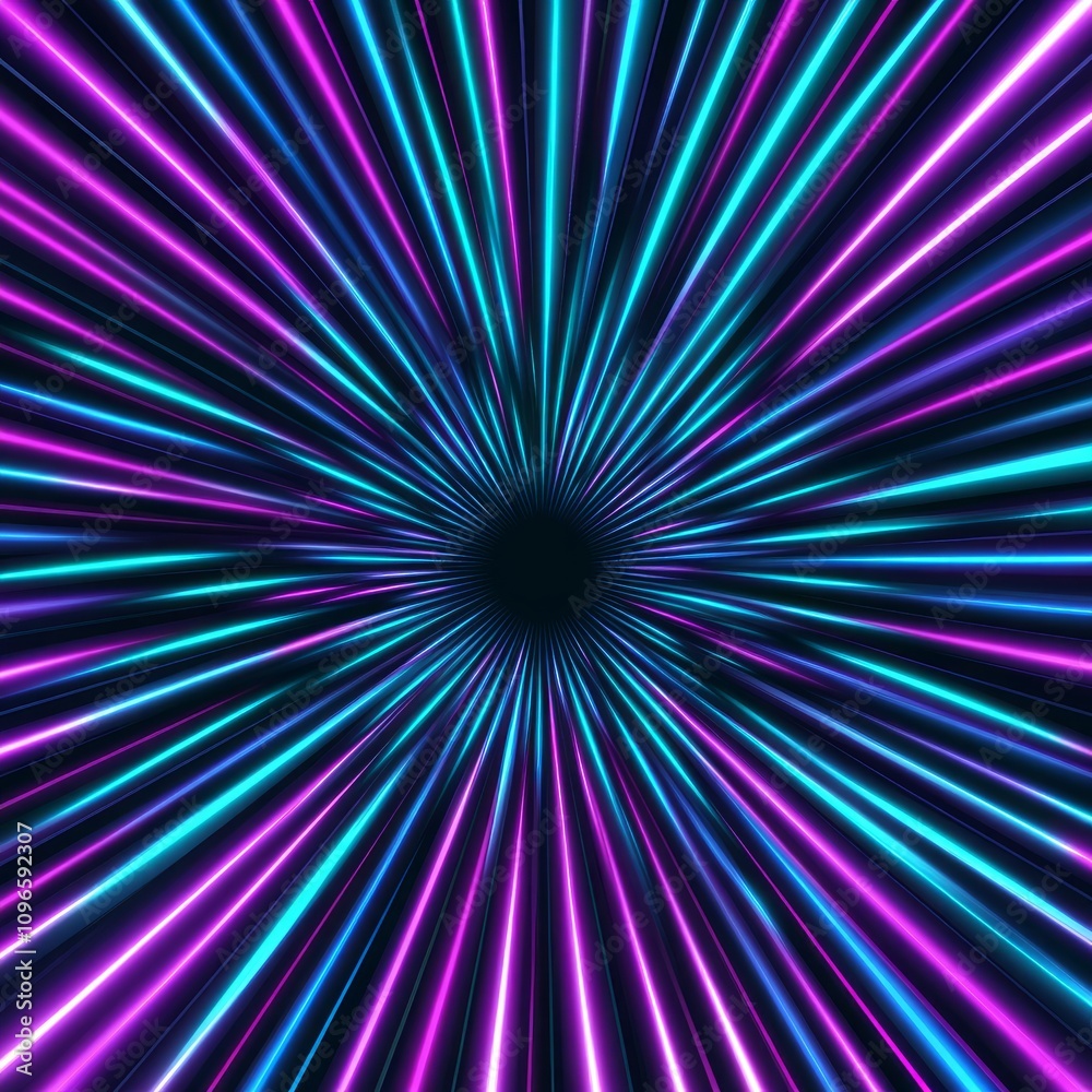 Abstract neon light rays radiating from a central point, creating a dynamic and vibrant pattern. Abstract neon light rays radiating from a central point, creating a dynamic and vibrant pattern.