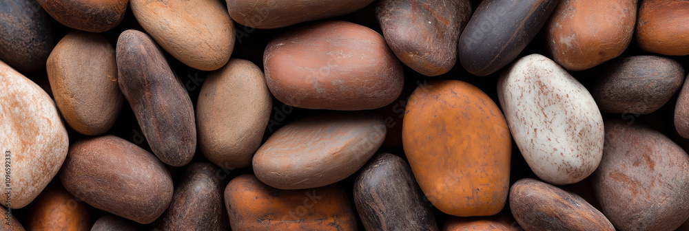 A collection of smooth, rounded river stones in varying earthy tones such as brown, orange, and white, creating a natural and calming visual texture. A collection of smooth, rounded river stones in varying earthy tones such as brown, orange, and white, creating a natural and calming visual texture.