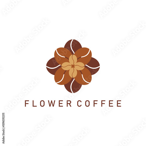 Coffee flower logo. Coffee shop logo. Flower coffee shaped