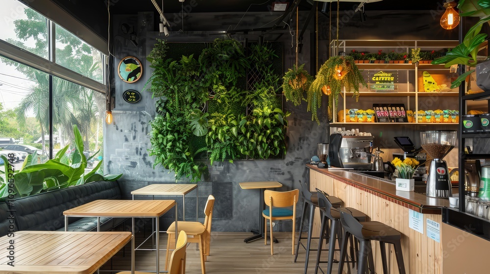 Naklejka premium The scent of freshly brewed coffee and baked pastries filled the air, blending perfectly with the hum of quiet conversations and clinking cups.