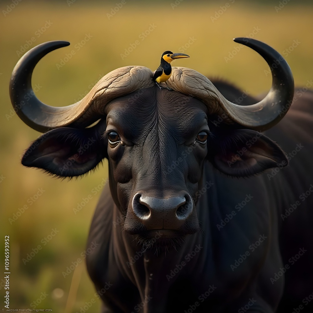 Naklejka premium buffalo with bird