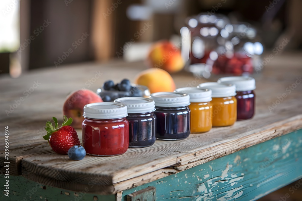 Homemade Jams in Small Glass Jars Homemade Jams in Small Glass Jars