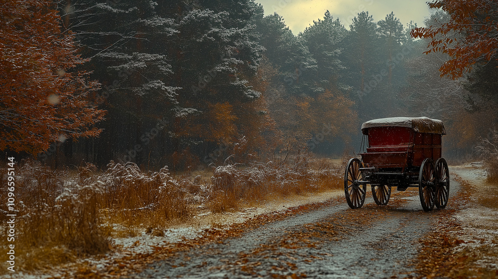 Obraz premium landscape with snow covered wagon