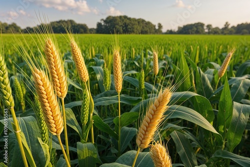 Abundant Grains and Flourishing Crops in a Lush Natural Landscape