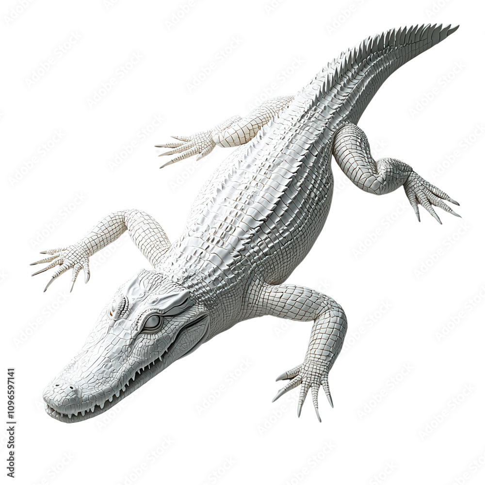Fototapeta premium A striking white alligator with intricate scales, resting gracefully. A unique and captivating specimen of nature.