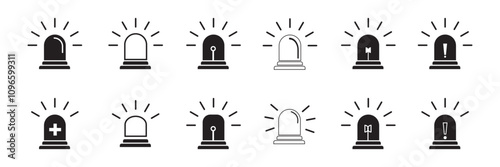 Emergency siren icon. Ambulance emergency siren icons set. Alert light bulb icons collection. Vector