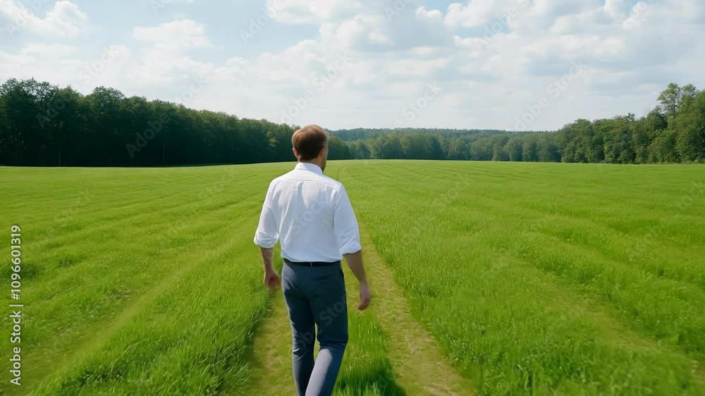 Engineer working on wind turbine project in open field Engineer working on wind turbine project in open field