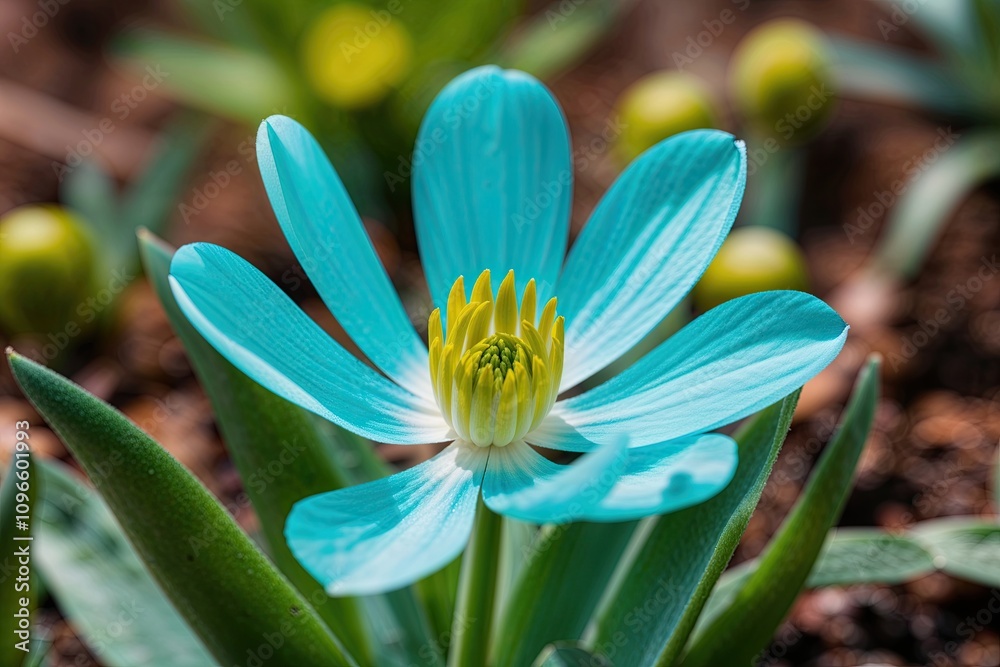 Fototapeta premium Stunning Closeup of Turquoise Flower Petal Against Vibrant Spring Background