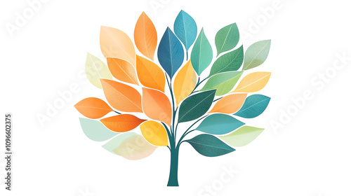 Colorful tree design with vibrant leaves on white background