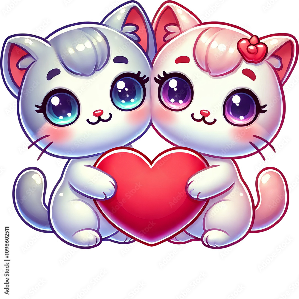 Cute cartoon kittens holding a heart, isolate on transparent background. Cute cartoon kittens holding a heart, isolate on transparent background.