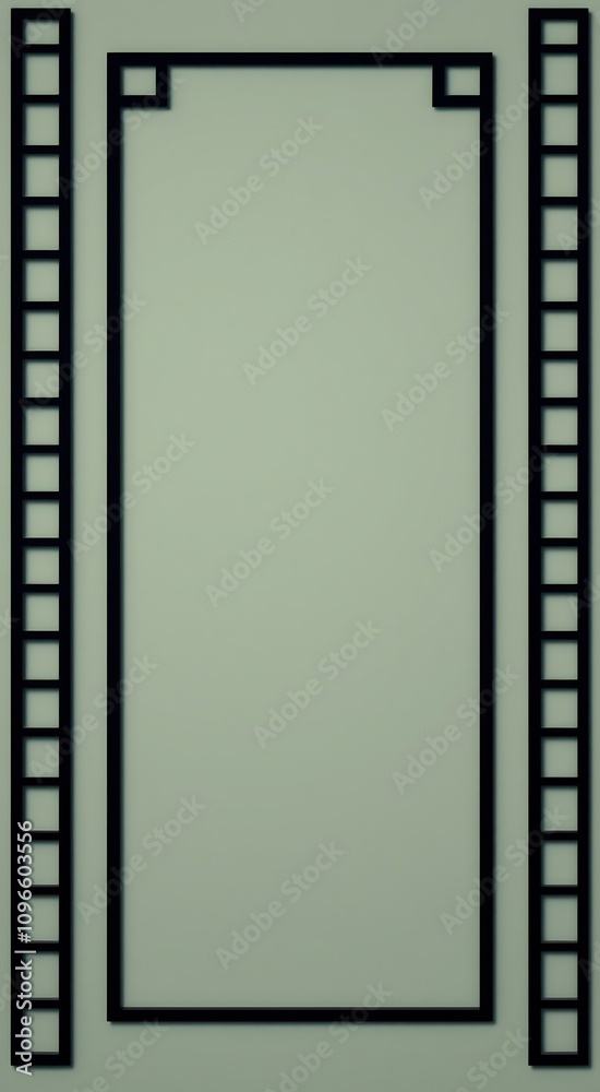 Minimalist black frame with square details on sage green background. Minimalist black frame with square details on sage green background.