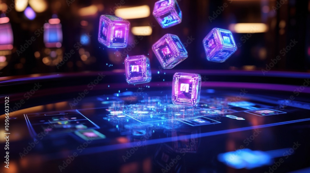 Futuristic casino gaming table holographic Futuristic casino gaming table holographic