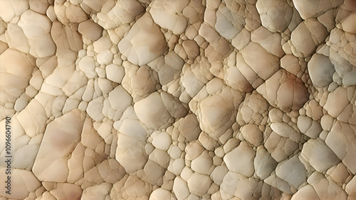 Weathered, beige rock face showcasing the intricate patterns, cracks & textures formed over time, by natural erosion; with ample space for text.
