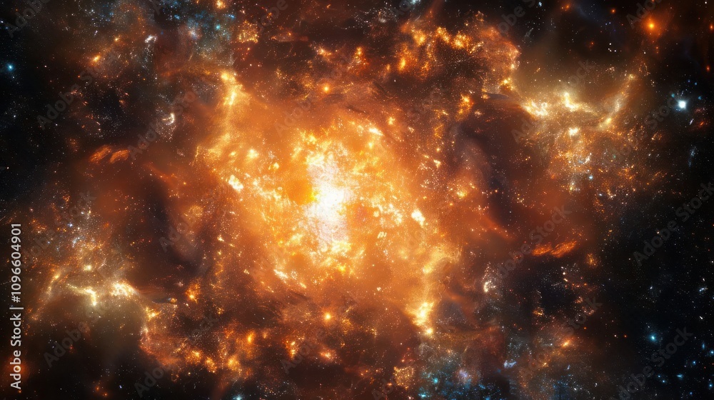 Fototapeta premium A vibrant nebula with a bright, fiery core surrounded by a swirling cloud of gas and dust in deep space.