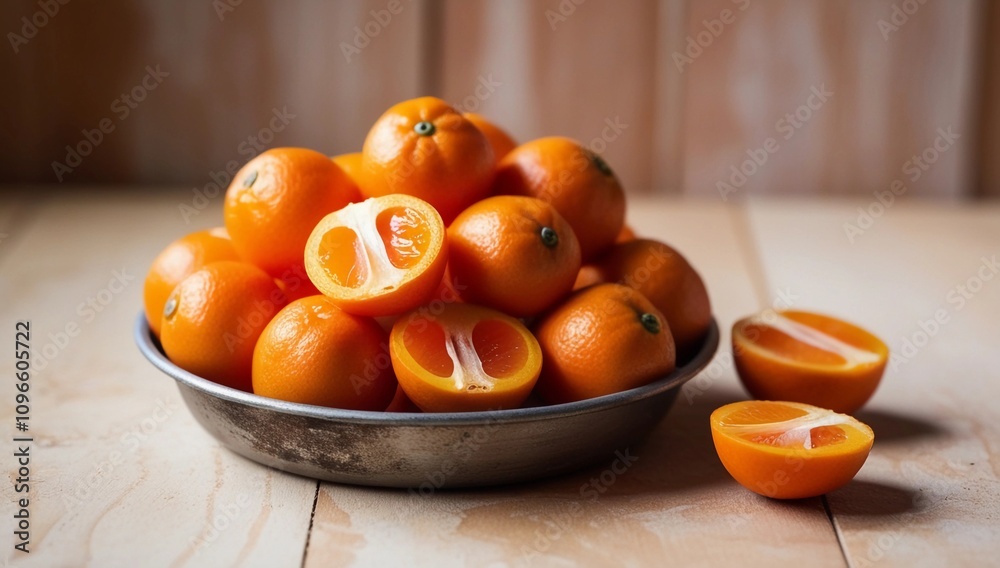 Fresh kumquat fruits on wooden table space for text Fresh kumquat fruits on wooden table space for text