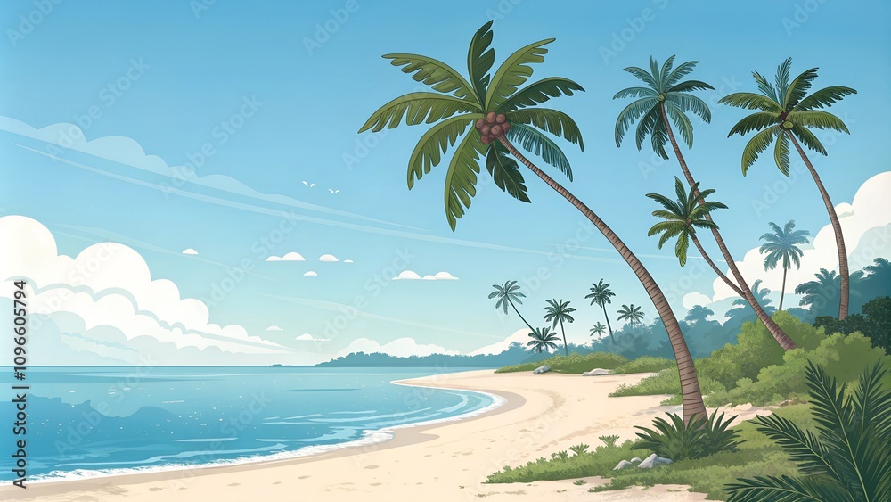 Natural backgrounds. Tropical beach with palm trees under clear skies Natural backgrounds. Tropical beach with palm trees under clear skies