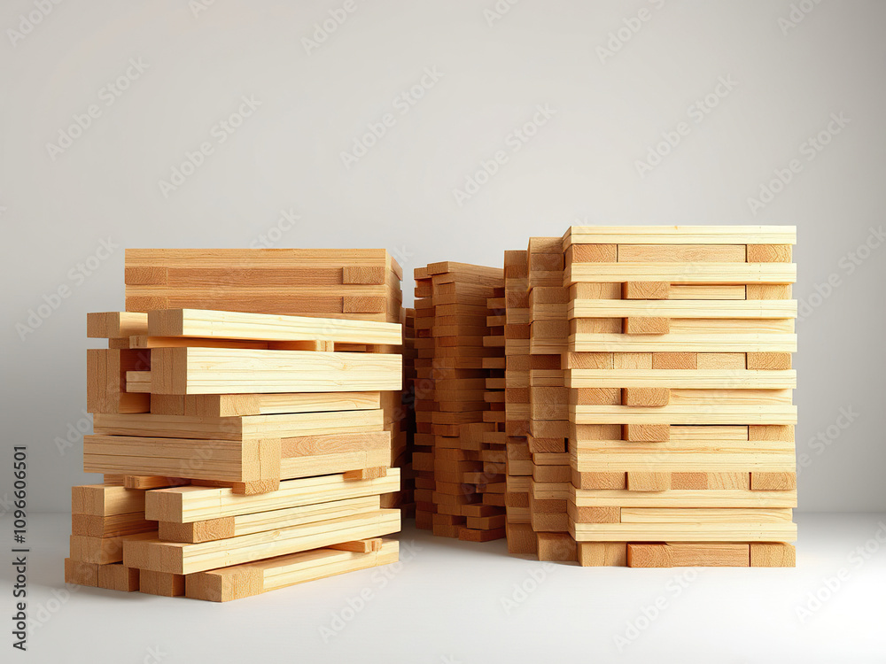 Freshly cut lumber planks stacked and ready for construction, building, wood Freshly cut lumber planks stacked and ready for construction, building, wood