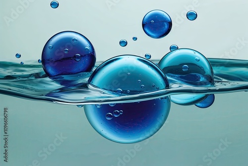 Vibrant Sapphire Bubbles on Clear Liquid Surface photo