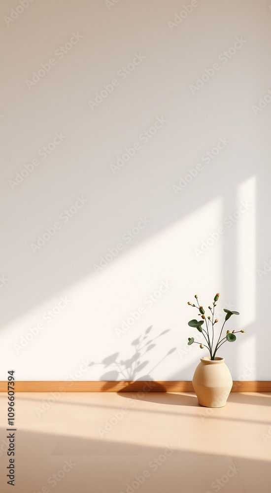 Minimalist interior with plant and sunlight. Minimalist interior with plant and sunlight.