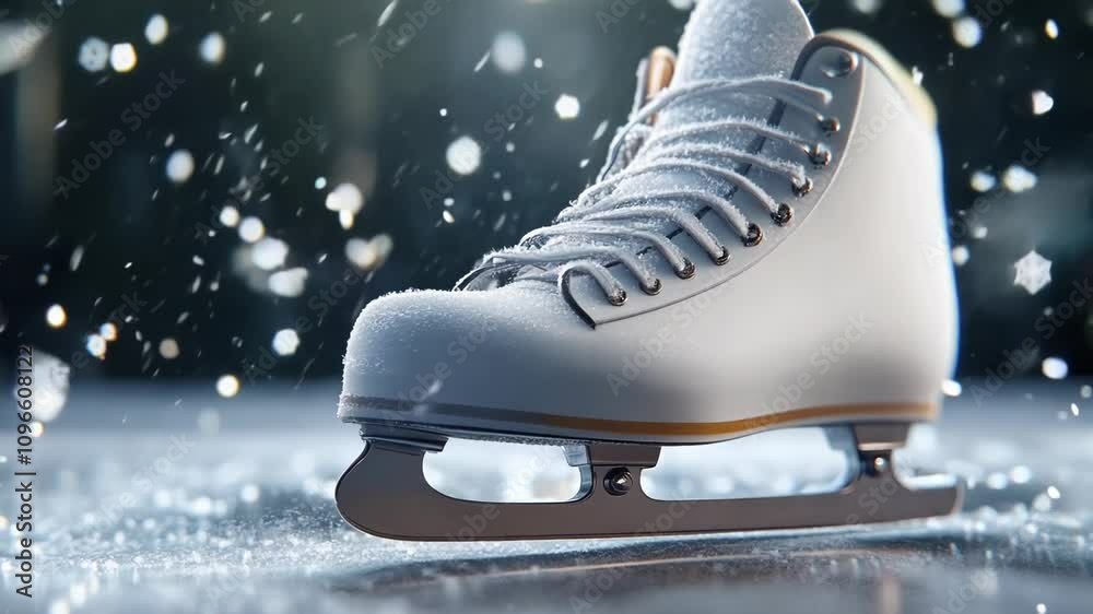 Graceful Ice Skating with Snowflakes Dancing Around Skates Graceful Ice Skating with Snowflakes Dancing Around Skates