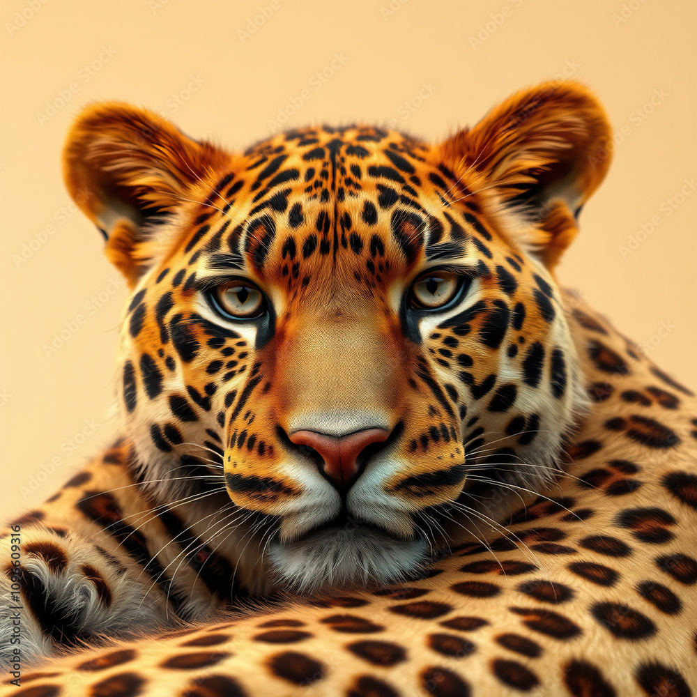 Leopard fur texture in shades of brown and golden yellow on a neutral beige background, wild, nature Leopard fur texture in shades of brown and golden yellow on a neutral beige background, wild, nature