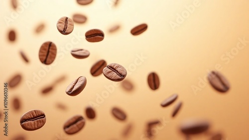 Coffee beans in mid-air against gradient background
