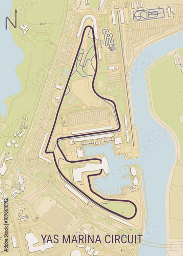 Racing track map poster art Yas Marina Circuit in Abu Dhabi UAE, United Arab Emirates