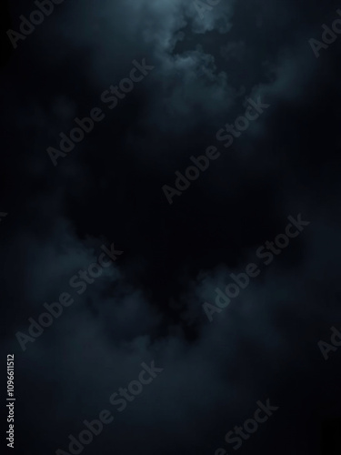 Mysterious foggy atmosphere on black background, shadowy landscape, dark surroundings