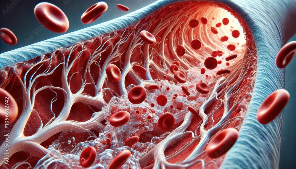 Dynamic blood flow visualization inside human veins scientific illustration medical environment close-up viewpoint circulatory system concept for learning and health insights