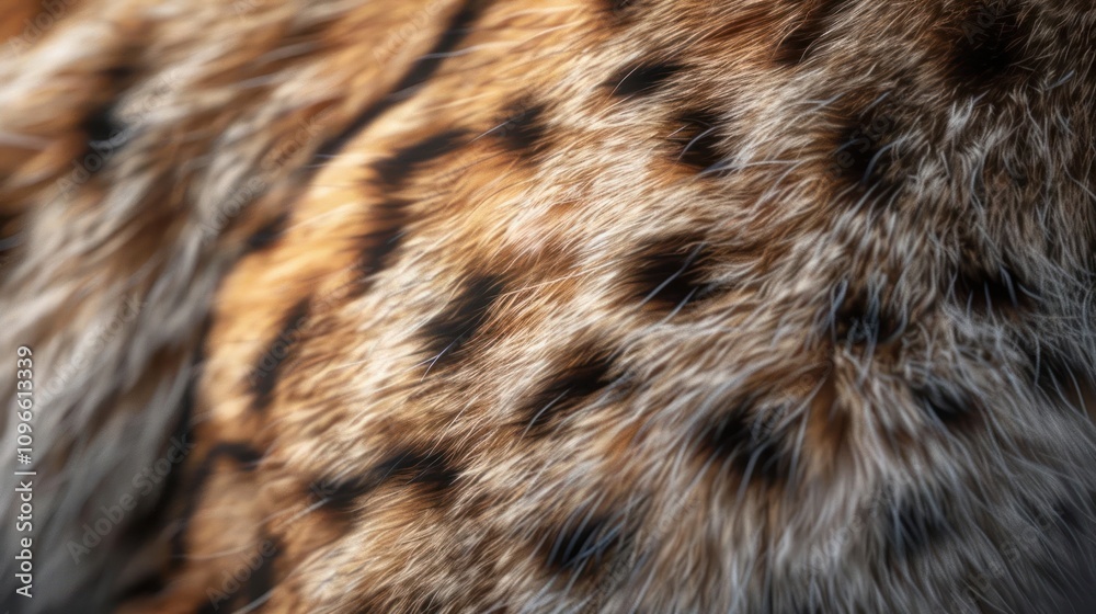 Close-up of a lynx's fur, showing its distinctive pattern of spots and stripes.