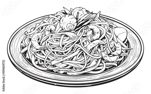 Pad Thai noodle food sketch hand drawn drawing vector illustration
