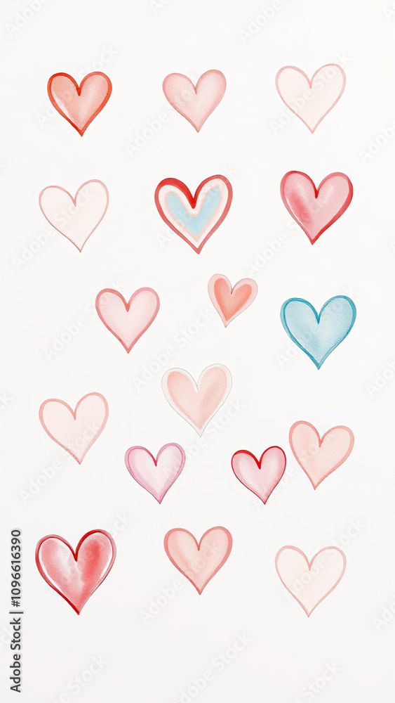 Set of 12 hand-painted watercolor hearts on canvas, handmade decor, wall decoration Set of 12 hand-painted watercolor hearts on canvas, handmade decor, wall decoration