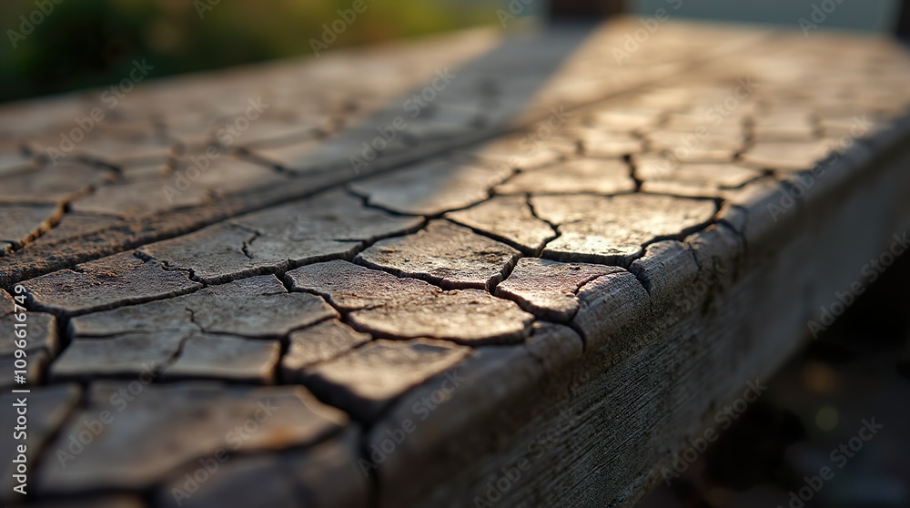 Obraz premium Ultra-realistic close-up of textured surfaces like cracked leather or a weathered wooden plank, showcasing every detail in the texture. The light and shadows play off the intricate patterns, with a bl