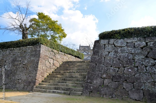 宇和島城 櫛形門跡の石垣と天守閣 photo