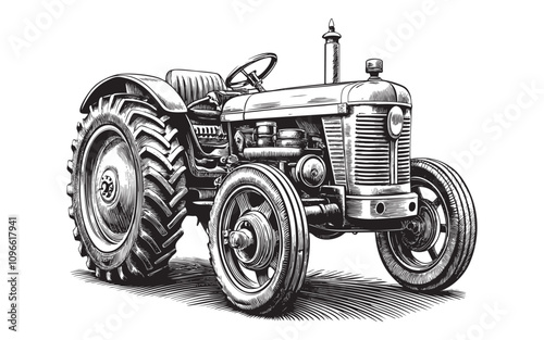 retro tractor farm sketch drawing hand drawn vector illustration