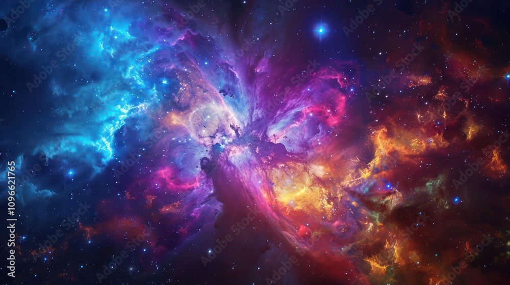 Naklejka premium A vibrant nebula in space, filled with swirling gas and dust.