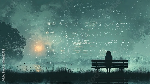 Person sitting on a bench, reflecting or journaling, promoting mental health