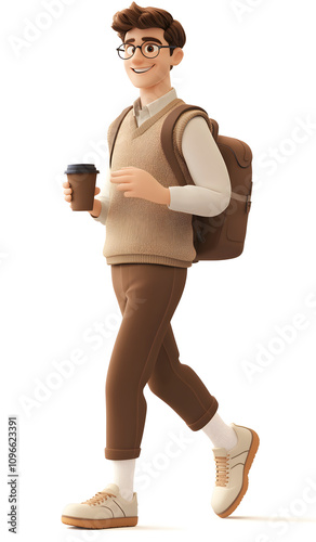 Young Man Working on Laptop with Coffee  
