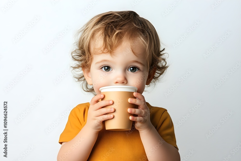 A young child is holding a cup of coffee A young child is holding a cup of coffee