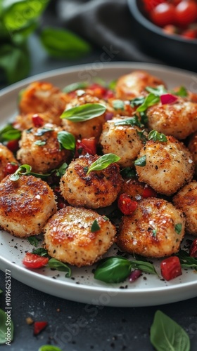 Scrumptious Italian-Style Fried Food with Fresh Herbs and Vegetables