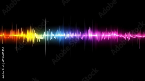 A vibrant sound wave graphic displaying audio frequencies in a spectrum of colors.