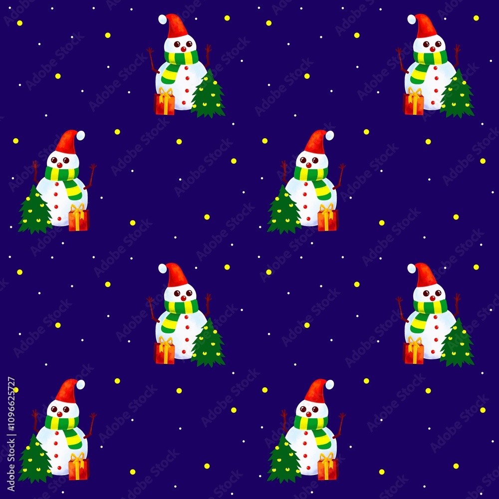 Fototapeta premium Christmas seamless pattern with snowman