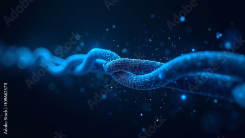 Digital chain linking data points symbolizing blockchain security with an intense blue glow