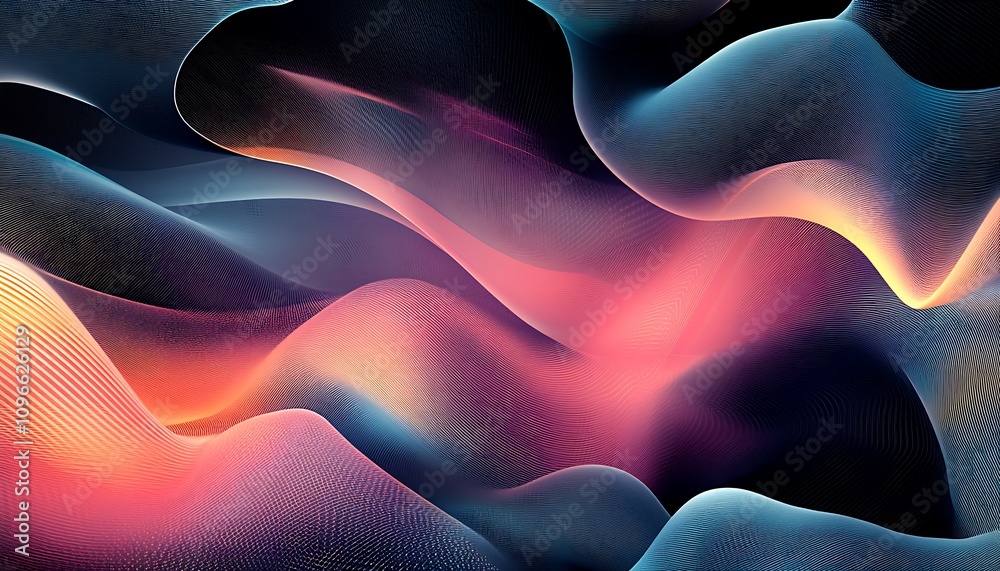 Abstract waves of color and light create a dynamic visual experience. Abstract waves of color and light create a dynamic visual experience.