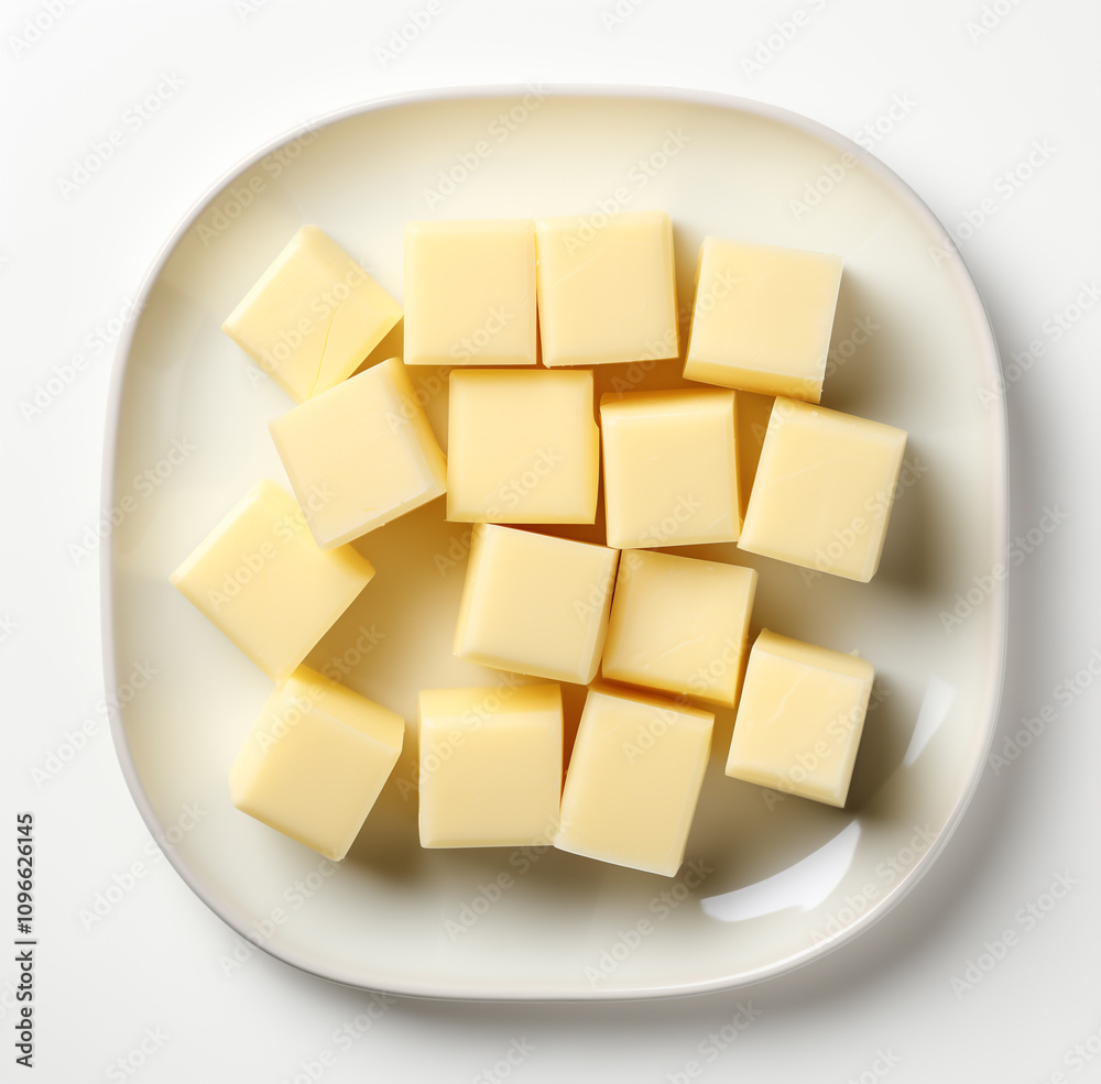 Flat Lay of Butter Cubes on White Background Flat Lay of Butter Cubes on White Background