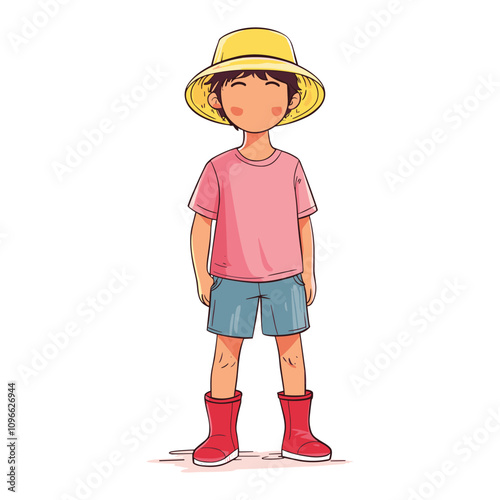 Boy in Summer Hat and Casual Beachwear