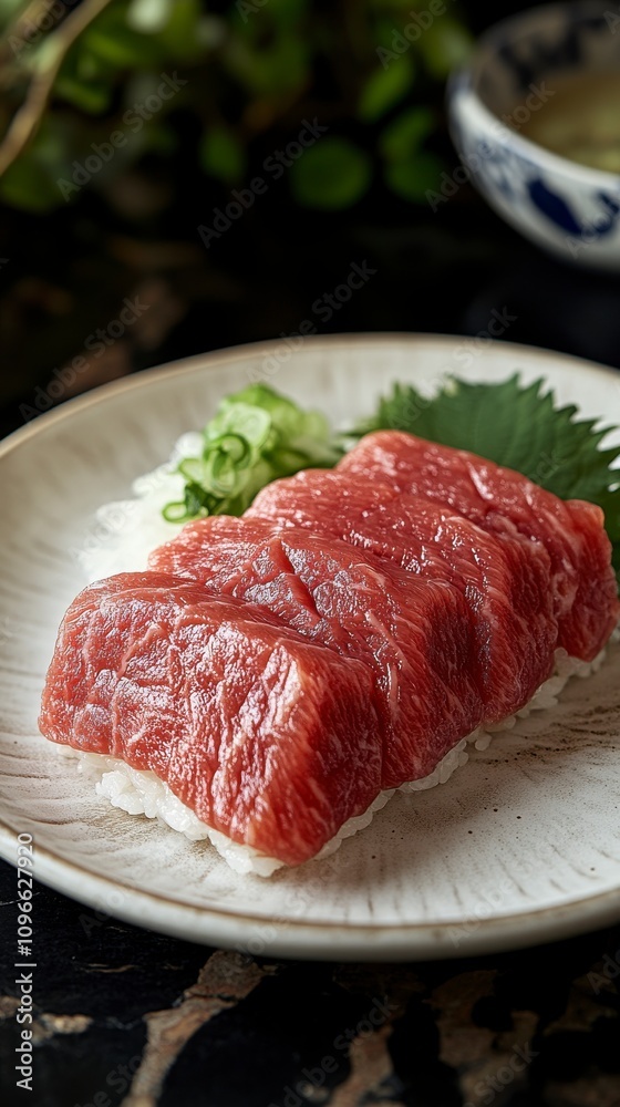 A Culinary Masterpiece: Exquisite Tuna Sushi with Refined Presentation A Culinary Masterpiece: Exquisite Tuna Sushi with Refined Presentation