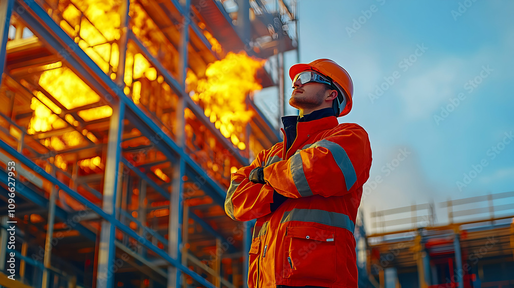 Worker Contemplates Industrial Fire Safety Worker Contemplates Industrial Fire Safety
