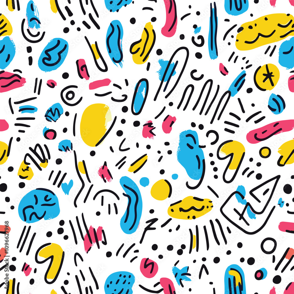 Colorful Doodle Pattern with Fun Shapes and Icons Colorful Doodle Pattern with Fun Shapes and Icons